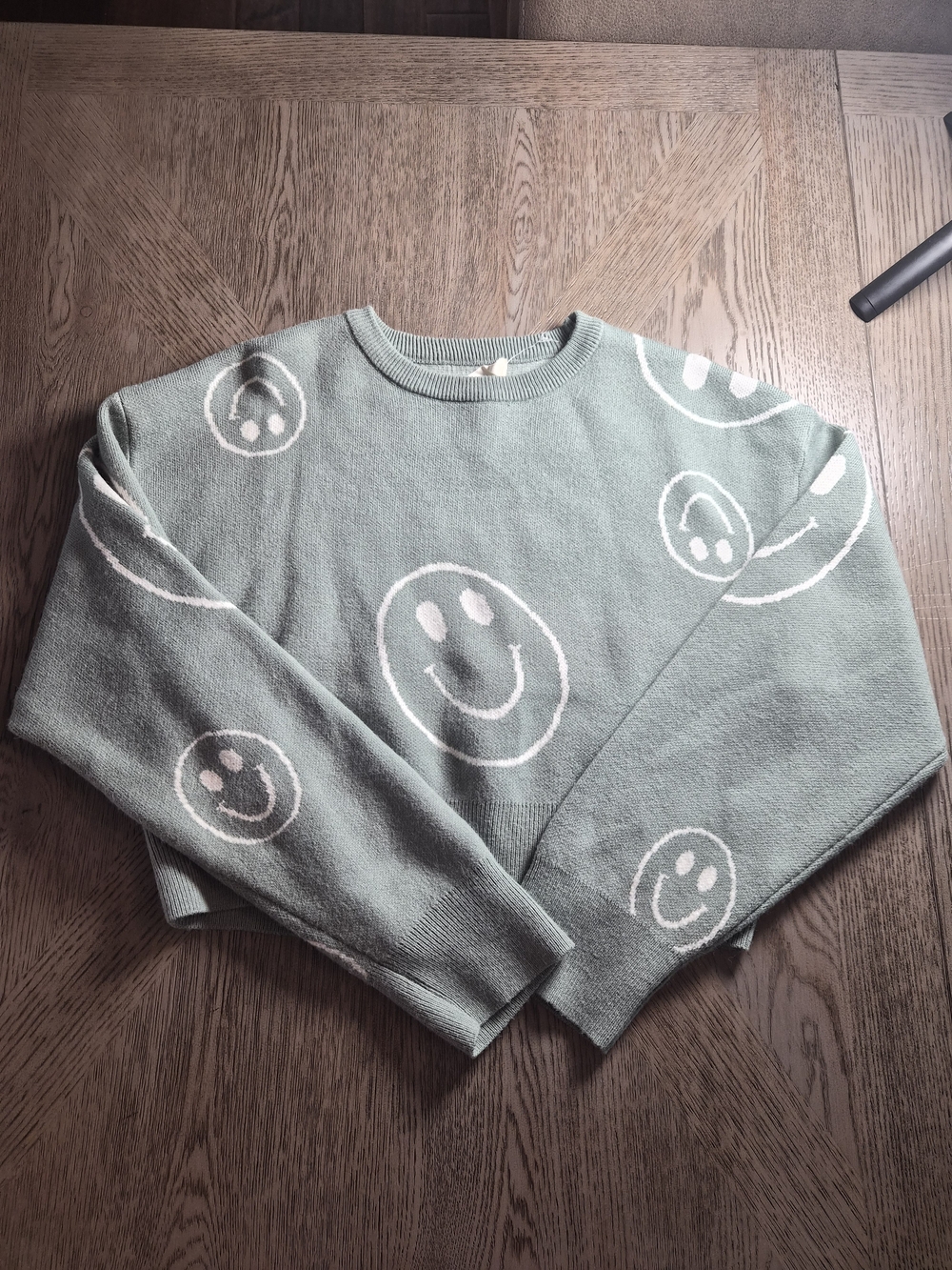Altar'd State Sage Green Smiley Crewneck Sweater